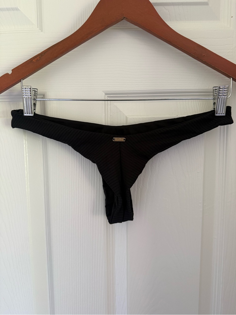 Beach Bunny Black Ribbed Brazilian Thong Bikini Bottoms Size S